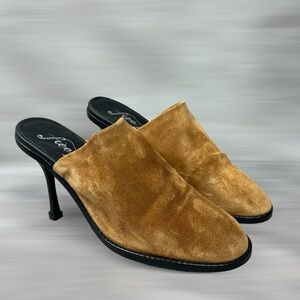 Free People Leila Heeled Suede Mule In Cognac Brown Women's Size 36 US 6